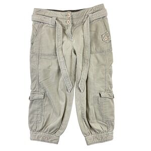ETT Twa Cargo Capri Pants Women's 4 Tan Belted Cropped Utility Casual Pockets